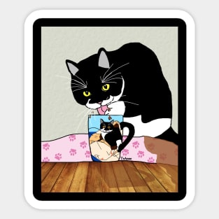 CUTE Tuxedo Cat drink his humans coffee  Copyright TeAnne Sticker